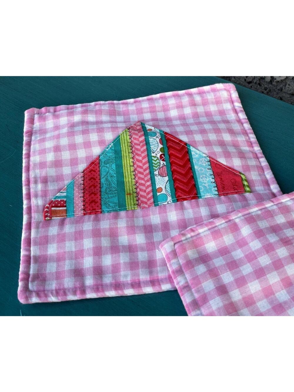 Handmade Trivet Set: Pink Gingham Kitchen Decor